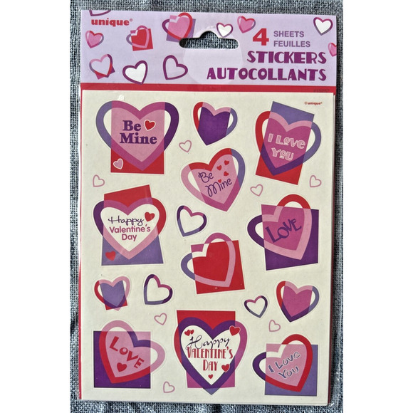 Unique Industries Valentine's Day Sticker Sheets Lot of 8 #16 - Picture 2 of 3
